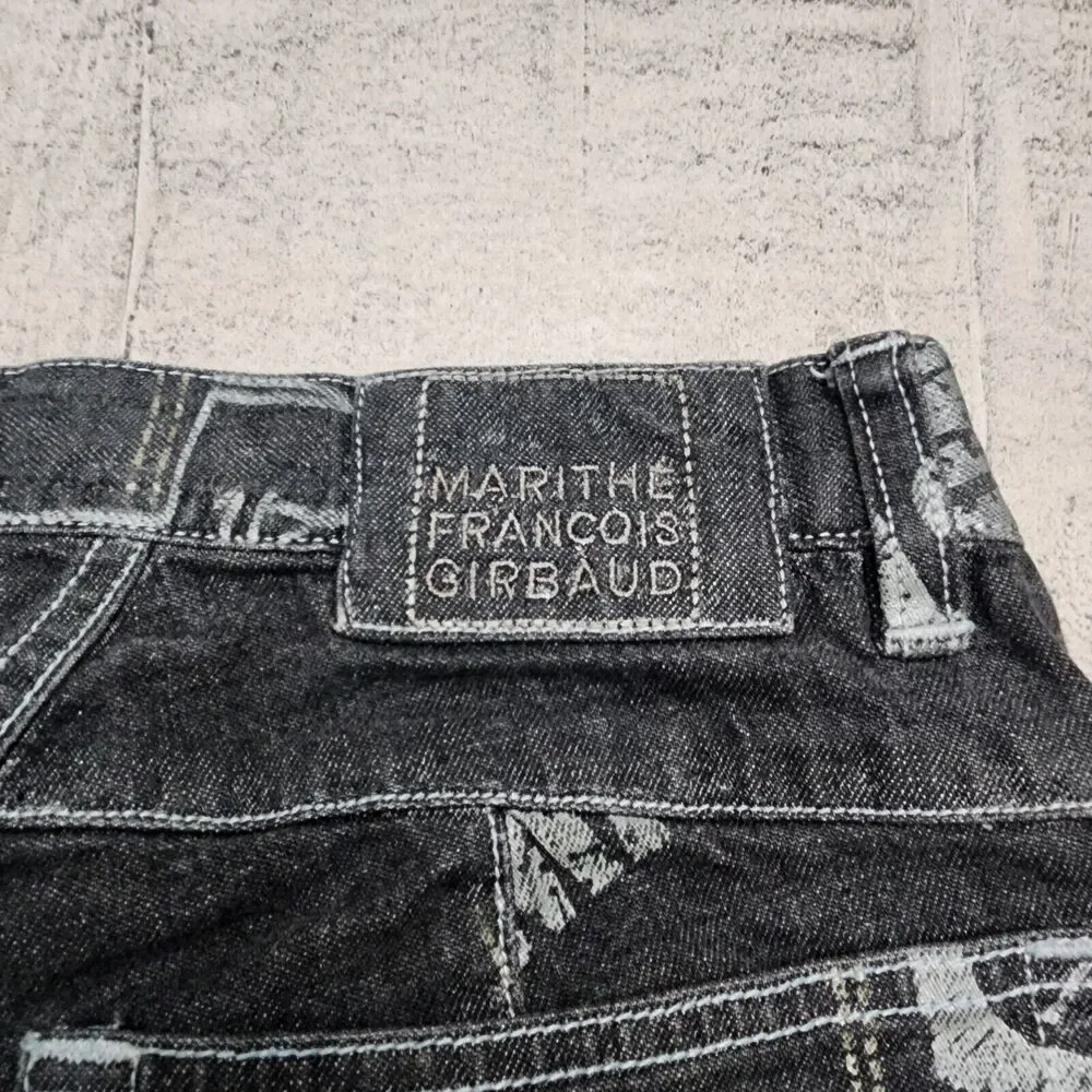 VINTAGE Marithe Francois Girbaud Jeans Men 29 Black All Over‎ Print 29x30 Flared